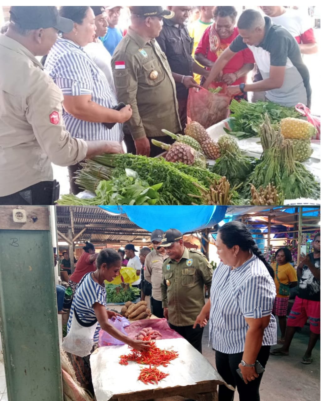 Berkunjung ke Pasar, Bupati Kasihiw Bersama Istri Borong Dagangan Mama – mama Papua